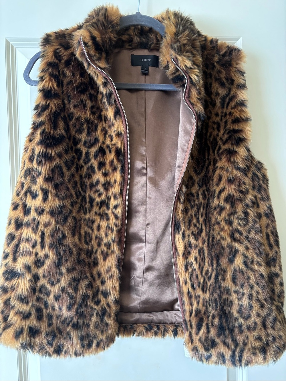 J. Crew Leopard Print Faux Fur Vest in Brown and Black
